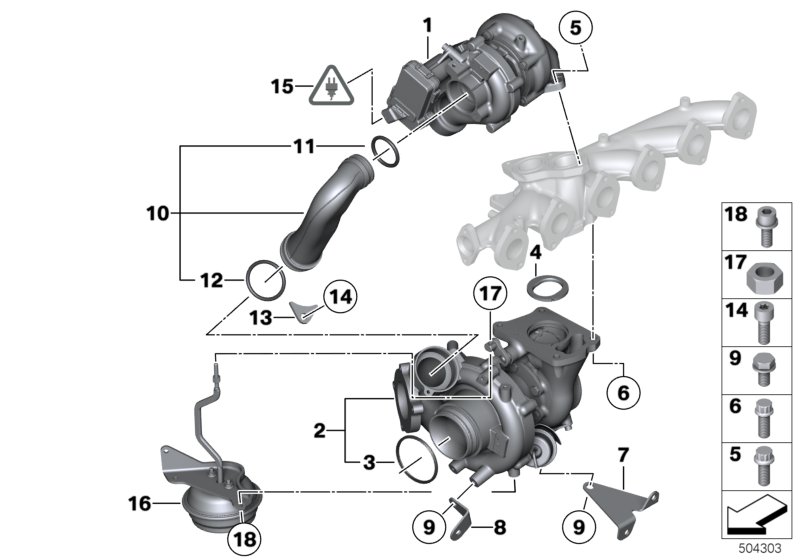 F10/F01/F07/E71/E70N Монтажный комплект турбонагнетателя N57S