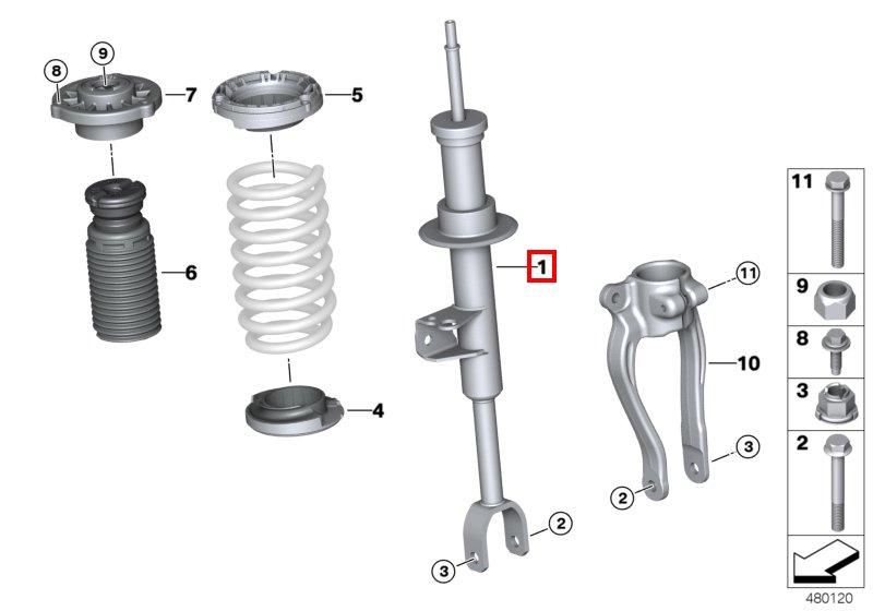 G30 передний левый амортизатор ПП
