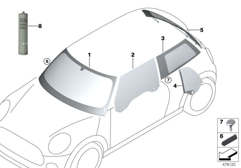 Неподвижное боковое стекло П Зд MINI F56